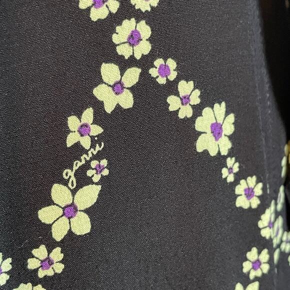 Ganni Long Sleeve Dress Plunging Neckline Black Floral Wrap Size 6 - Picture 9 of 10